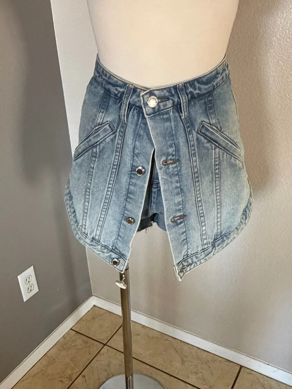 Light Blue Denim Panelled Mini Skirt